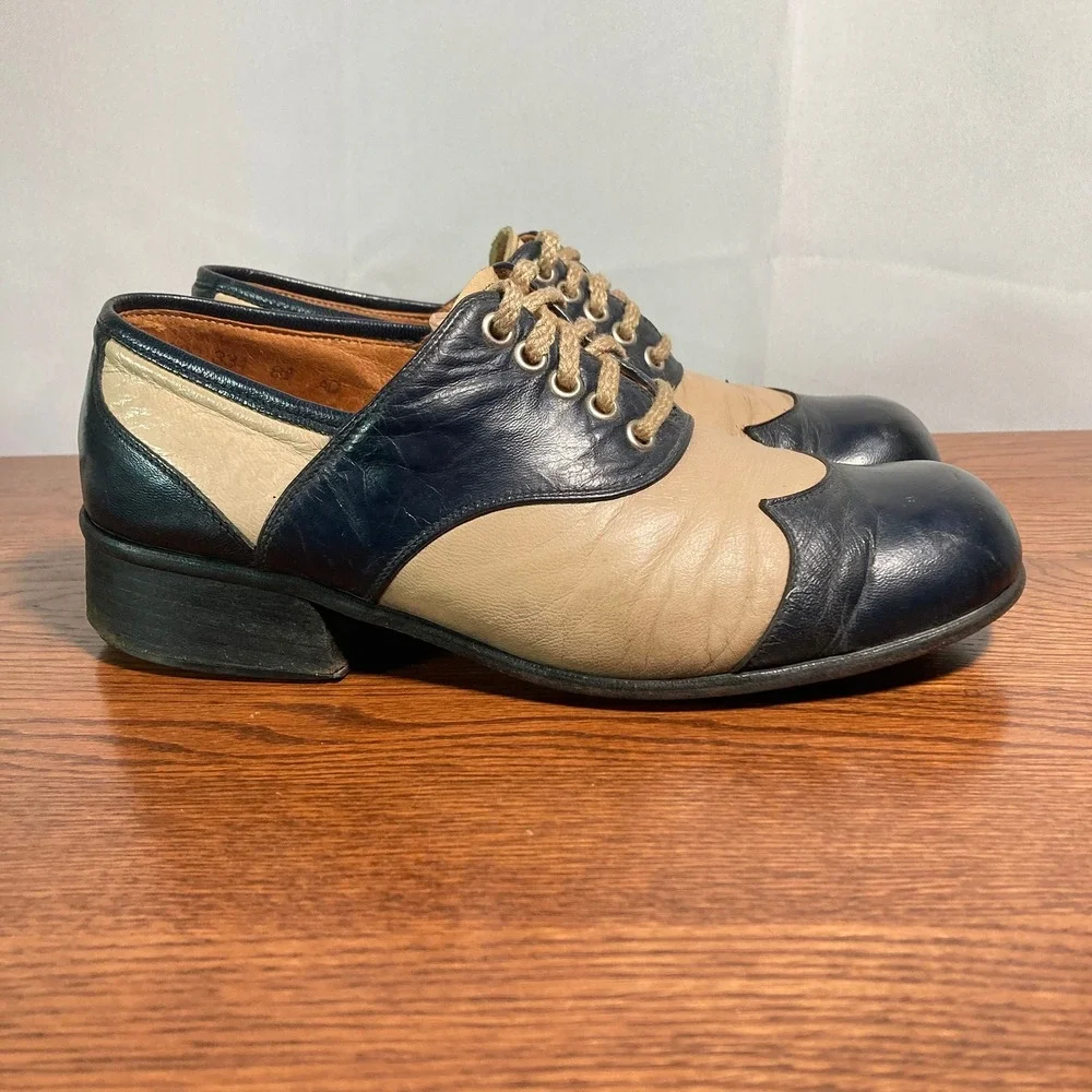 1970s Two Tone Platform Disco Italian Derbies Double Wingtip Chunky Womens 6.5 W